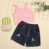 Camisole de Verão para Meninas Regata Sem Mangas Top Canelado Shorts Jeans Liquidação Baixo Preço para Crianças Pequenas