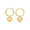 Pendientes de aro con colgante en forma de corazón minimalista de alta gama europeos y americanos, material de acero inoxidable, chapados en oro real de 18 quilates, pendientes de diseño nicho