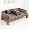 Sofá-Cama Simples de Madeira Maciça com Design Entalhado, Chaise Lounge Estilo Chinês Novo, Cama Multifuncional