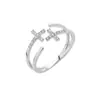 Anillo Minimalista Coreano de Perla para Mujer Anillo de Dedo Índice con Circonita Microincrustada Cruz Anillo de Cruz de Doble Capa