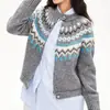 Suéter Jacquard Fairisland Outono e Inverno Estilo Preguiçoso Solto Vintage Jaqueta Cardigan com Zíper