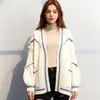 Cárdigan de Punto de Longitud Media Estilo Perezoso para Mujer Otoño e Invierno Nuevo Estilo Coreano Holgado con Letras Engrosado Chaqueta Suéter de Otoño e Invierno para Mujer