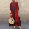 Vestido de Verão Amazon 2023 Vestido Longo com Mangas Três Quartos, Estampa Xadrez, Tamanho Grande, Vestido Plissado com Gola Redonda Feminino, Elegante para o Trabalho