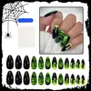 Unhas Usáveis Europeias e Americanas Mais Vendidas Transfronteiriças Estilo Assustador Tema Fantasma, 24 Peças de Unhas Usáveis Destacáveis em Formato de Amêndoa
