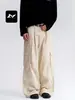 Calça Cargo Reta Estilo Retrô Americano Feng Mei para Homens e Mulheres Solta Streetwear Patchwork Multi-Bolsos Tendência Casual Calça de Perna Larga