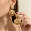 Pendientes Redondos de Doble Capa con Patrón Espiral Estilo Étnico Retro Transfronterizos Pendientes Pequeños de Lóbulo para Rostro Pequeño Joyería