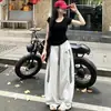 Calças esportivas listradas finas de outono com bordado de letras para mulheres, novas, cintura alta, corte justo, estilo de rua americano, tendência