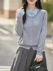 Suéter de punto grueso de lana finamente hilada con cuello polo, bloques de color, estilo de dos piezas falso, para mujer, nuevo estilo otoño e invierno, abrigo casual holgado y versátil