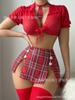 Amazon Transfronteiriço Novo Estilo Lingerie Sexy Pijama Feminino de Verão Uniforme Sexy Saia Curta Xadrez com Fenda Conjunto Fino