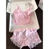 Conjunto de Pijama Camisola Sexy de Encaje con Cuello en V para Mujer, Nuevo Estilo de Verano, Pura Tentación, Ajustado, Conjunto para Estar en Casa, Se Puede Usar al Aire Libre
