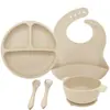 Tigela de silicone infantil com duas alças e tampa contra poeira, utensílios de mesa, conjunto integrado para aprender a comer, fornecimento direto da fábrica, transfronteiriço