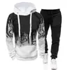 Traje de suéter para hombre transfronterizo 2020 Europeo y Americano talla extra sudadera con capucha estampado de salpicaduras de tinta suéter de manga larga de moda hombre