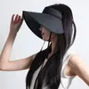 Novo Chapéu de Sol Feminino de Verão com Top Aberto, Grande Aba Protetora Solar, Chapéu de Sol para Passeio de Bicicleta, Chapéu de Sol Preto de Seda de Gelo