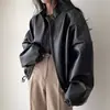 Chaqueta de cuero casual versátil de estilo americano, moderna, retro, para el trabajo, con bolsillo con cremallera, holgada, para mujer, nueva para primavera y otoño