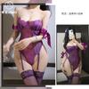 Lingerie sexy tamanho extra grande, macacão roxo com laço de renda, terno puro, pijama feminino grátis 7034
