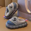 Pantuflas de algodón para niños, de suela suave, forradas de felpa, engrosadas para abrigar, piel sintética PU, impermeables, diseño de dibujos animados, unisex, para bebés