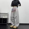 Pantalones Casuales de Letras Bandera Retro Americanos Plisados tipo Cimitarra para Hombres y Mujeres, Otoño Sueltos de Diseño de Nicho Pantalones Deportivos de Chándal