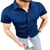 Camisa de manga corta con solapa fina de color sólido de moda casual para hombre primavera y verano 2024 de Amazon transfronteriza de comercio exterior