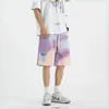 DK003 Pantalones de Cinco Puntos de Verano con Cordón Degradado Shorts Multicolor Estampado Multicanal Sueltos Casual Moda Pantalones de Playa