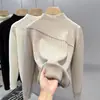 Suéter Holgado de Lana para Mujer Otoño/Invierno 2026, Capa Interior de Lana Cálida de una Sola Pieza, Camiseta Base de Punto de Color Sólido de Cuello Medio