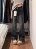 Calça Jeans Flare de Cintura Alta com Forro de Lã Estilo Retrô Americano para Mulheres, Novo Estilo Primavera 2026, Jeans Stretch Skinny Estilo Hot Girl Boca de Sino