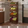 Prateleira de armazenamento de cozinha de madeira maciça multicamadas móvel de piso, cesta de lanches e frutas, prateleira de armazenamento multifuncional para casa para espaços estreitos