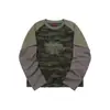 Camiseta de manga larga con estampado de camuflaje versátil europea y americana transfronteriza otoño estilo ins retro vintage corte holgado manga raglán cuello redondo