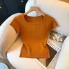 Camiseta de Tricô Estilo Coreano com Costas Vazadas e Fio Cardado para Mulheres Verão Nova Chegada Emagrecedora Versátil Única Camada Interna Top