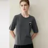 Outono/Inverno 2026 Novo Tricô 100% Caxemira Gola Redonda Manga Curta Jacquard de Panda Top Suave e Macio de Caxemira