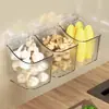 Caja de almacenamiento transparente, de pared, estante de cocina sin taladro, caja de almacenamiento para jengibre y ajo, cesta de almacenamiento, cesta de almacenamiento multifuncional