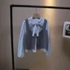 [Bizheng] Outono 2025 Novo Estilo Coreano Doce Elegante Laço Camisa de Manga Comprida Colete Tricotado Conjunto Feminino de Duas Peças 4781