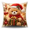 Funda de almohada con estampado de oso dorado, muñeco de nieve y árbol de Navidad temática de regalo, Funda de cojín decorativa para sofá y dormitorio de Navidad