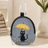 Porta-moedas Gato com Guarda-chuva, Bolsa de Armazenamento Impermeável de Couro Sintético com Zíper, Estojo Multifuncional Mini para Fones de Ouvido