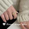 Anillo de Dedo Índice Simple con Diseño de Nicho Estilo K, Plata de Ley S925, Anillo Asimétrico de Piedra de Lava con Apertura Ajustable para Mujer