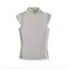 Nova camiseta de verão estilo americano para mulheres, gola alta curta, manga curta, estilo "garota apimentada", top cropped, acinturado, slim fit, justo que valoriza a silhueta