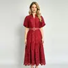 Suministro transfronterizo: Vestido retro de estilo francés con mangas abullonadas y escote en V con ribete de encaje de influencer del sudeste asiático, efecto adelgazante, adecuado para cantar karaoke