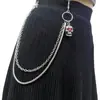 Joyería Transfronteriza Europea y Americana Colgante de Calavera Personalizado Incrustado de Diamantes Cadena de Cintura de Metal Cadena Multicapa Accesorios de Cadena para Pantalones Unisex