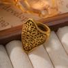 Anillo Vintage Antiguo Medio con Patrón Hueco Dorado Anillo Elegante Electrochapado Estilo Coreano Diario Simple y Elegante