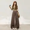 Nuevos Jeans de Pierna Ancha a Cuadros Estilo Retro Americano para Mujer, de Cintura Alta, Holgados, Estilo Perezoso, Pantalones Rectos Versátiles