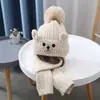 Sombreros de Otoño e Invierno para Niños Sombreros de Lana de Oso para Niños Sombreros de Algodón Tejido Cálido para Bebés y Bufandas Conjunto de Dos Piezas