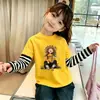 Camiseta de Algodão Fina para Meninas para Primavera e Outono, Camiseta Redonda Divertida com Desenho Fofo, Manga Longa Fashionável Estilo Coreano para Bebês Meninas