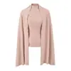 Camiseta de Manga Longa com Gola Alta Meia-Boca em Camurça Estilo Desejo Puro para Mulheres, Conjunto de Duas Peças com Visual Simples e Elegante, Combinado com um Top Cover-Up Estilo Cachecol