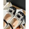 Zapatos Mary Jane de Tacón Grueso Estilo Francés con Pedrería para Mujer, Estilo Primavera 2025, Tacones Altos Elegantes con Correa Pequeña en el Tobillo Estilo Chanel y Diseño de Boca Baja