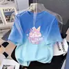 Camiseta Degradê Infantil de Verão, Manga Curta para Crianças, Nova Estampada Estilo Coreano Solta Versátil Tendência para Crianças Maiores