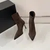 Botines de Tacón Alto Puntiagudos Marrones para Mujer 2026 Otoño/Invierno Nuevos Versátiles Hanas Tacón Delgado Botas Elásticas Gamuza Adelgazantes