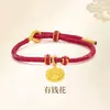 Pulseira de Gato em Ouro Puro 999 com Contas da Sorte, Presente de Dia dos Namorados para Namorada, Vendas em Live Streaming