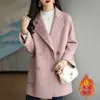 Otoño/Invierno 2026 Nueva Moda Coreana Temperamento Solapa de Traje Espiga Abrigo de Lana Abrigo de Lana de Longitud Media Mujer
