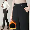 1025 Calças Casuais Retas de Lã Grossa com Forro de Fleece para o Inverno, Cintura Alta, para Mães de Meia-Idade e Idosos, Calças Retas para Mulheres de Meia-Idade