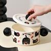 Nuevo tazón de cerámica de doble asa con tapa, tanque de manteca de gran capacidad, tazón para fideos instantáneos de dormitorio estudiantil, traje de taza de dibujos animados lindo