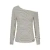 Unbdns Camiseta Feminina Listrada Vermelha Doce e Picante com Ombro Inclinado 2025 Outono Elegante Cintura Casual Manga Longa Off-Shoulder